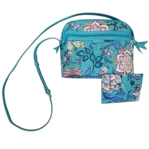 Vera Bradley Crossbody Purse with Tri Fold Wallet in Peacock Garden